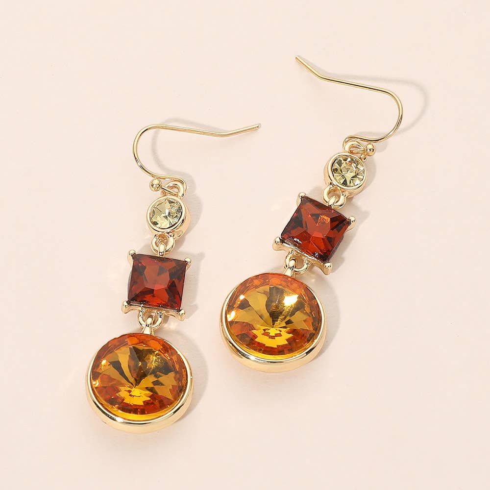 Square Round Geometric Stone Link Drop Earrings