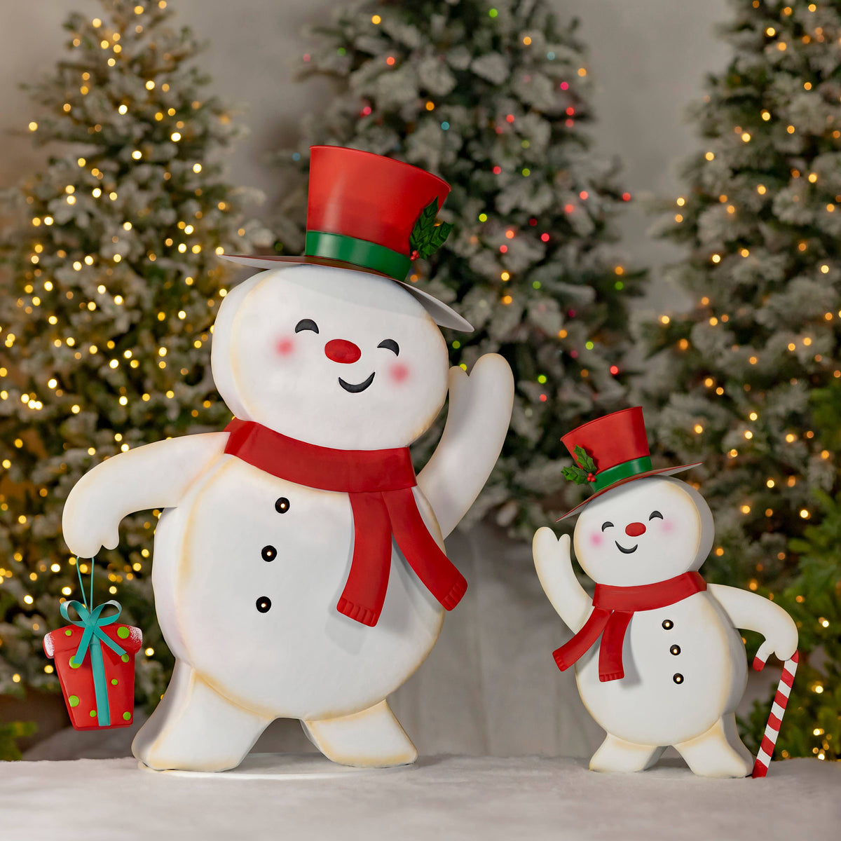 "Icy &amp; Icesis" Friendly Metal Snowmen Figurines