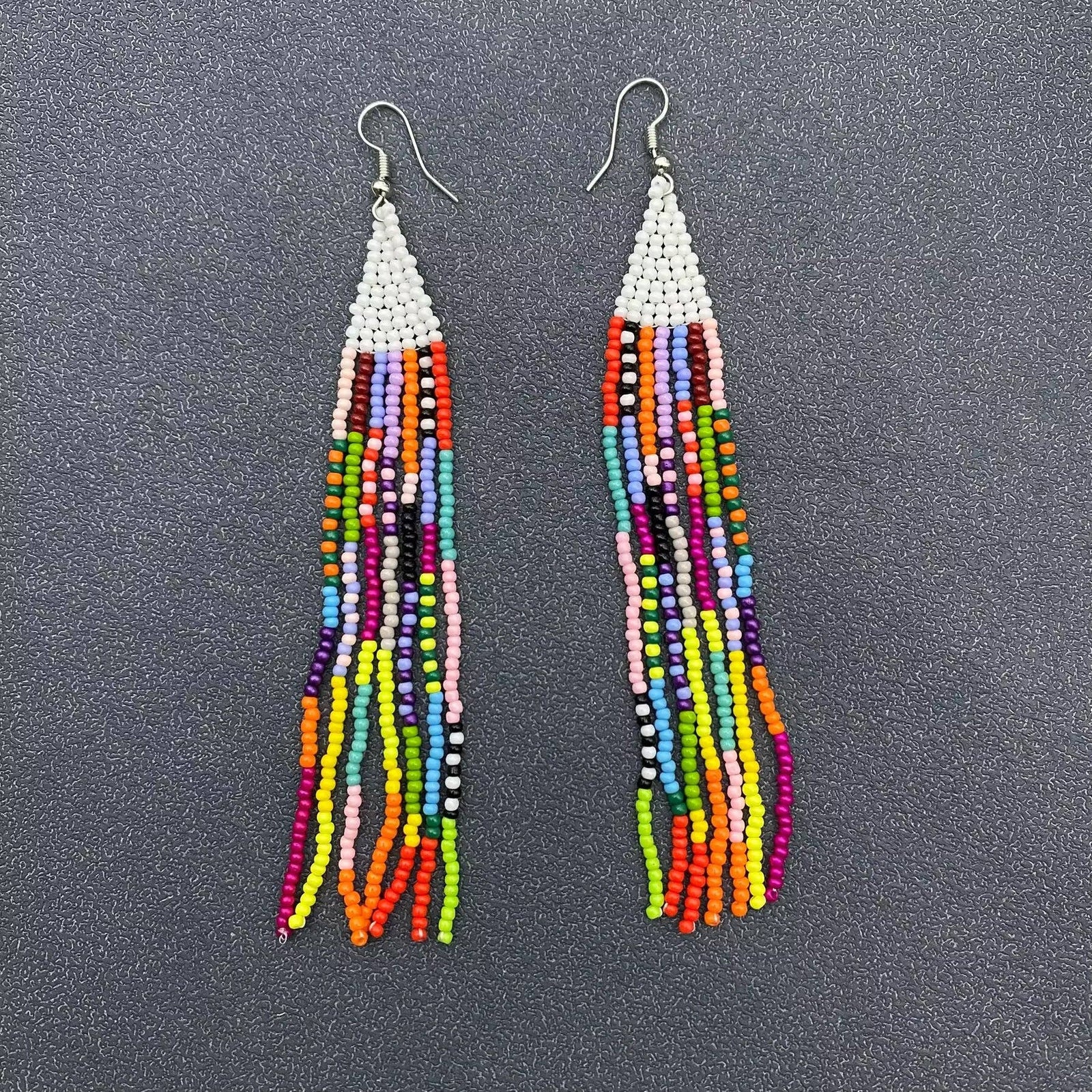 Boho Colored hand-woven Seed Beads Fringe Earrings