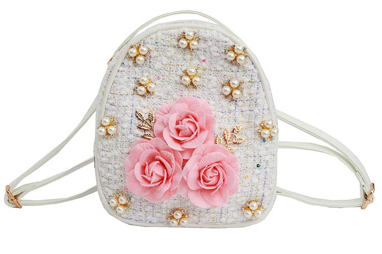 Rose Tweed Backpack: White