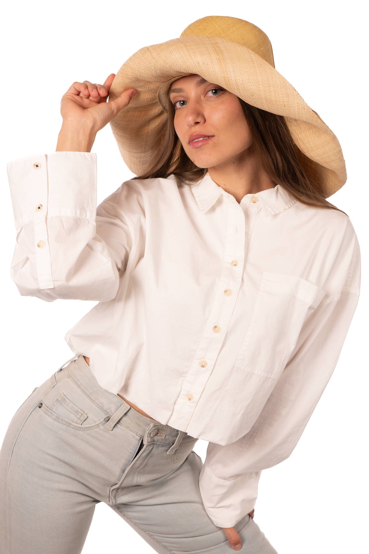Monica  7" Wide Brim Two Tone Packable Straw Sun Hats