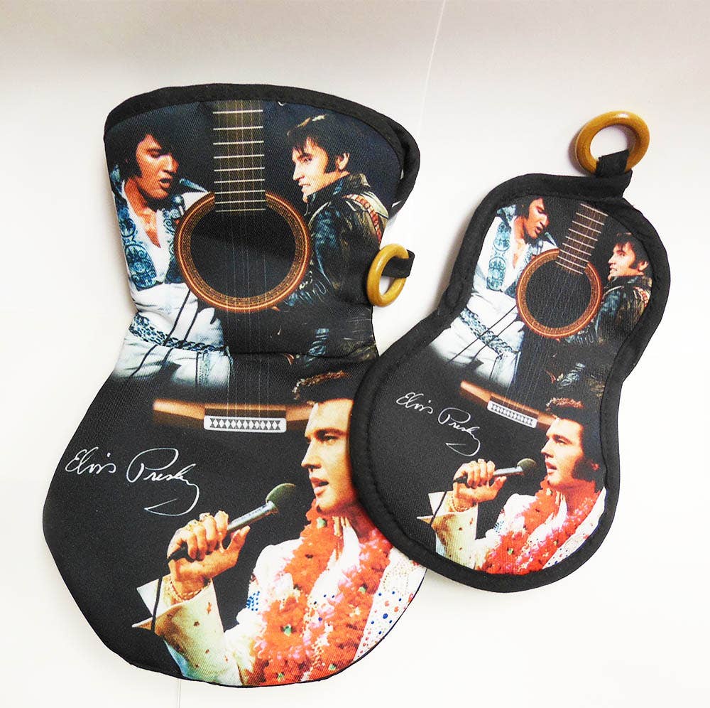 Elvis Potholder Oven Mitt Set - Guitar