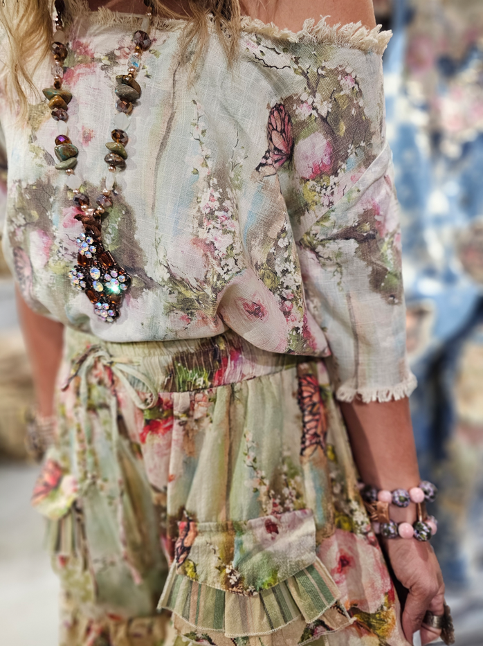 Butterfly Linen Shirt Dress