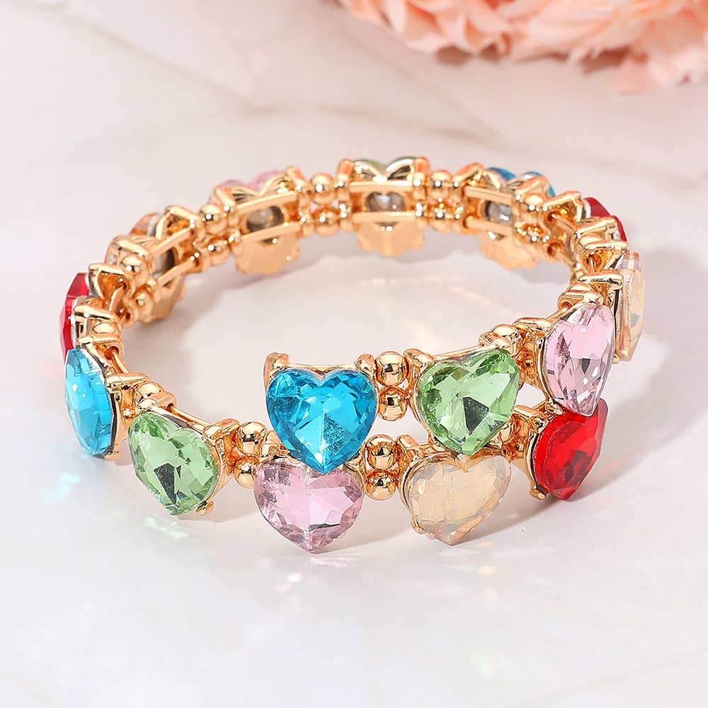 Heart Stone Cluster Link Adjustable Evening Bracelet