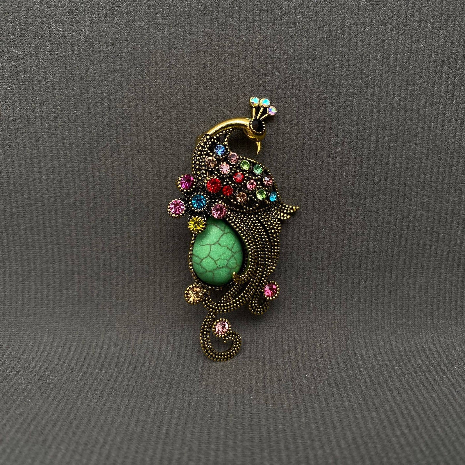 Vintage Colored Rhinestone Peacock Brooch