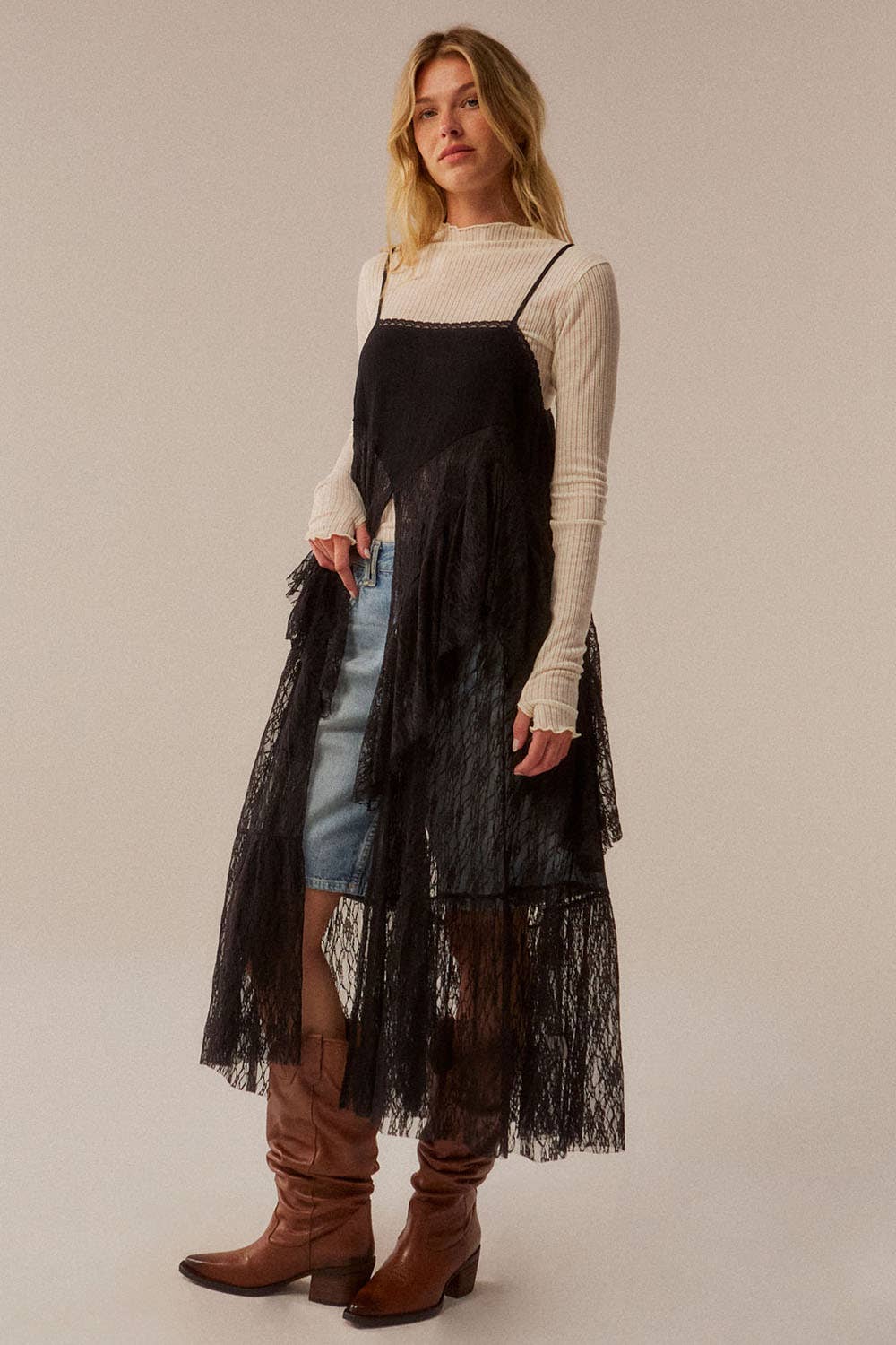 Ruffled Lace Flyaway Maxi Cami Top