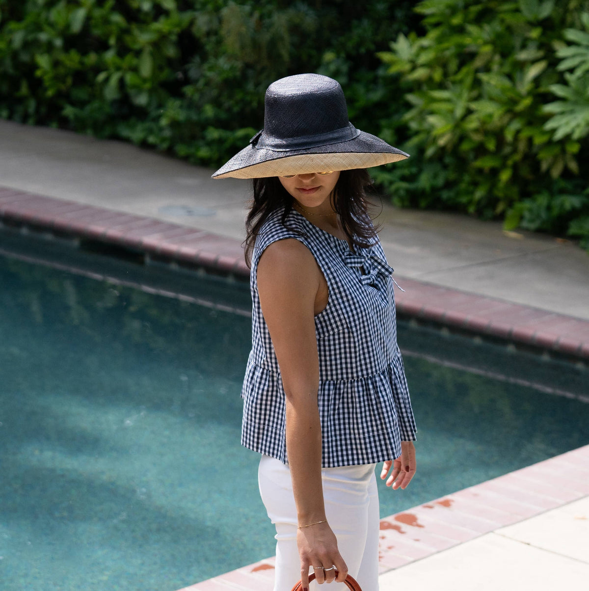 Monica  7" Wide Brim Two Tone Packable Straw Sun Hats