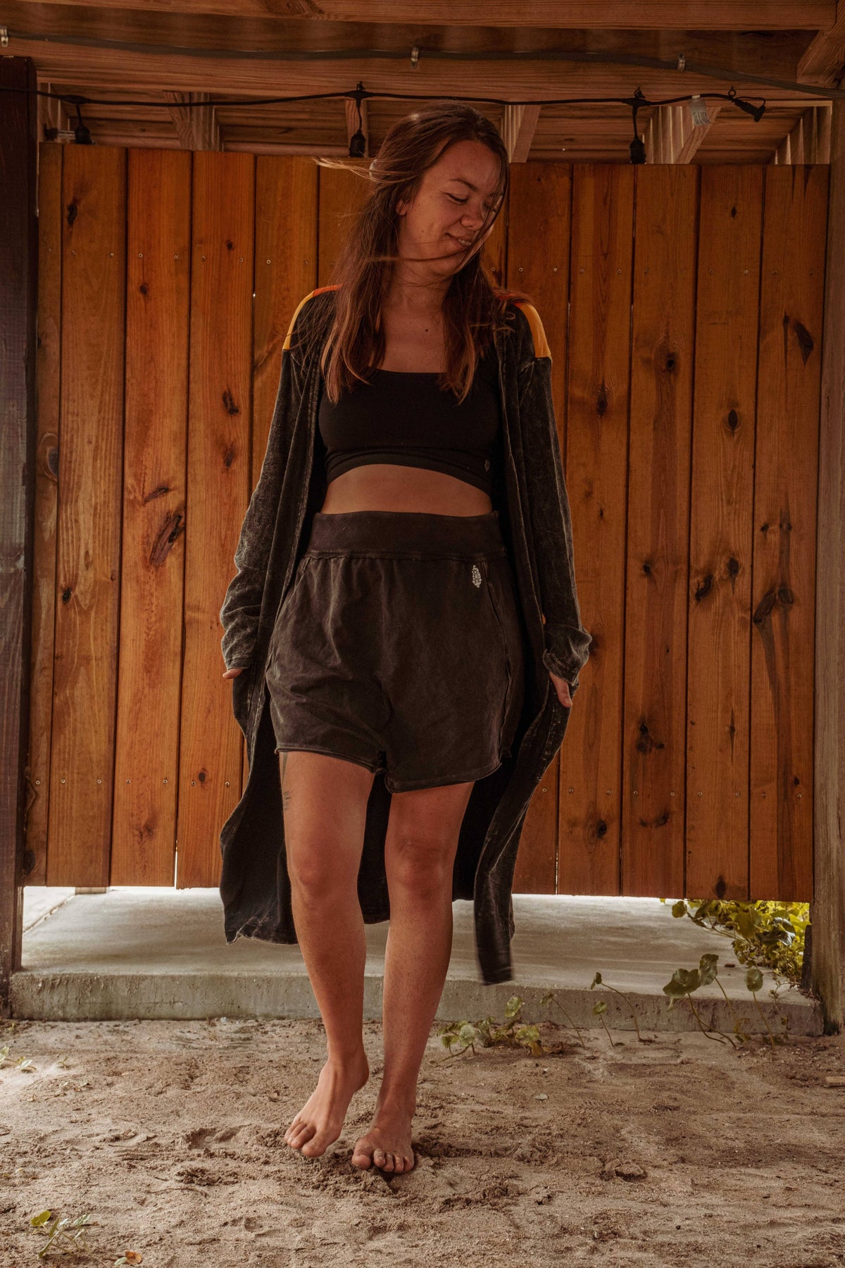 Sun Ray Cardigan, Cotton Earthy Hippie Boho Style Duster: Black / Mixed color on back