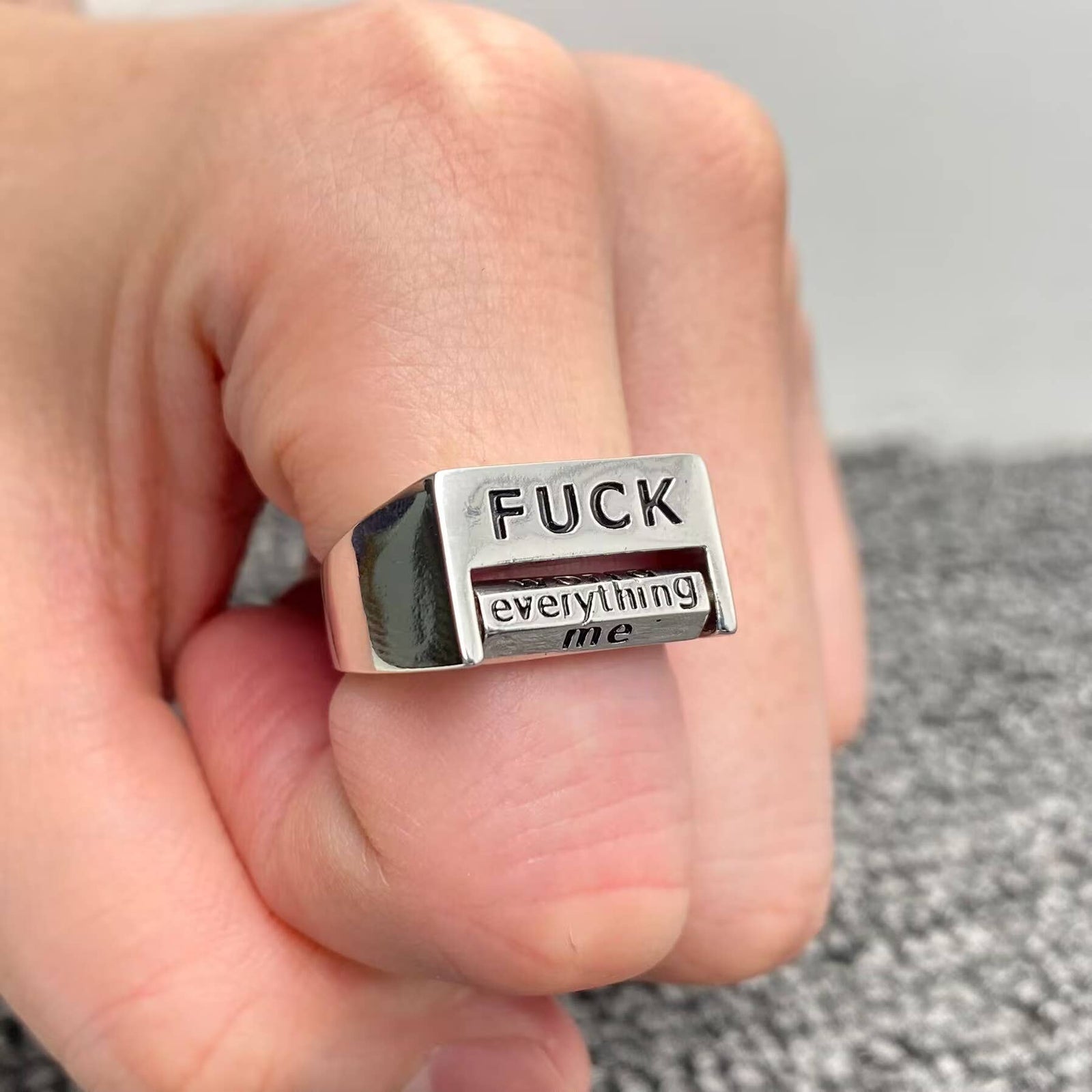 Fuck Everything  Rotatable Word Silver Tone Ring