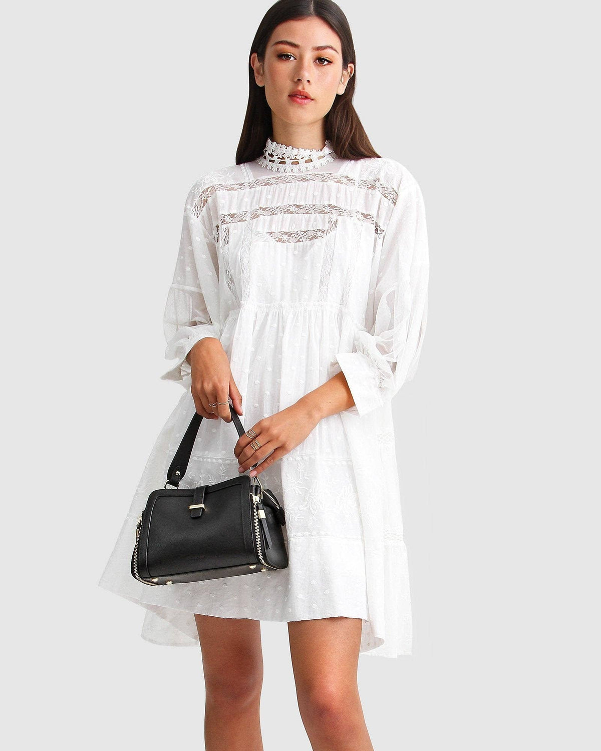 Unforgettable Oversized Lace Mini Dress - White: XS-S