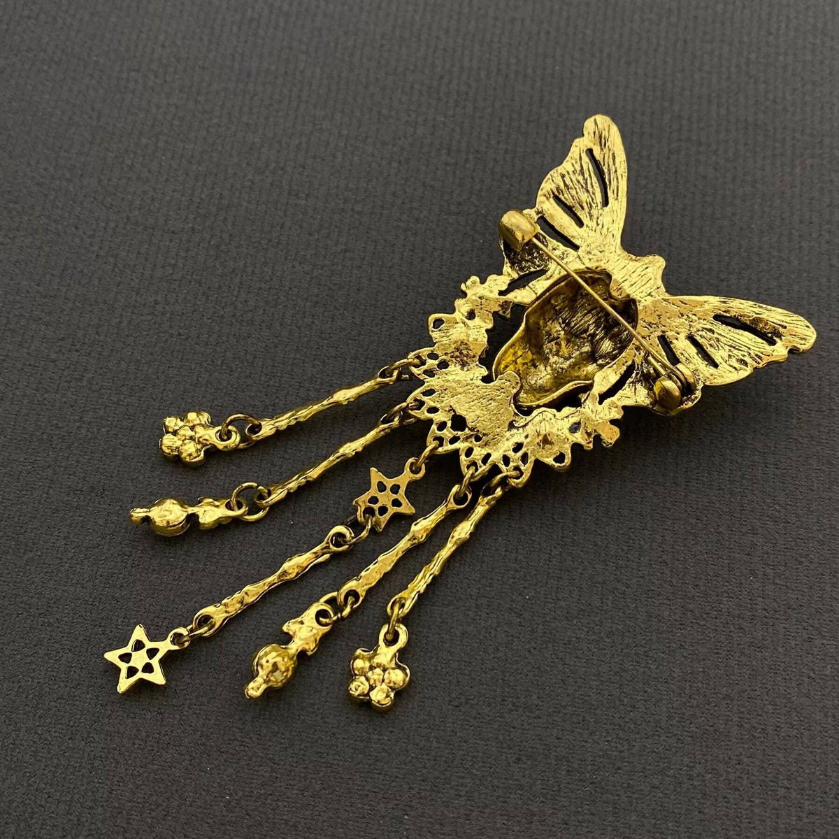 Vintage Rhinestone Inlaid Skull Butterfly Brooch