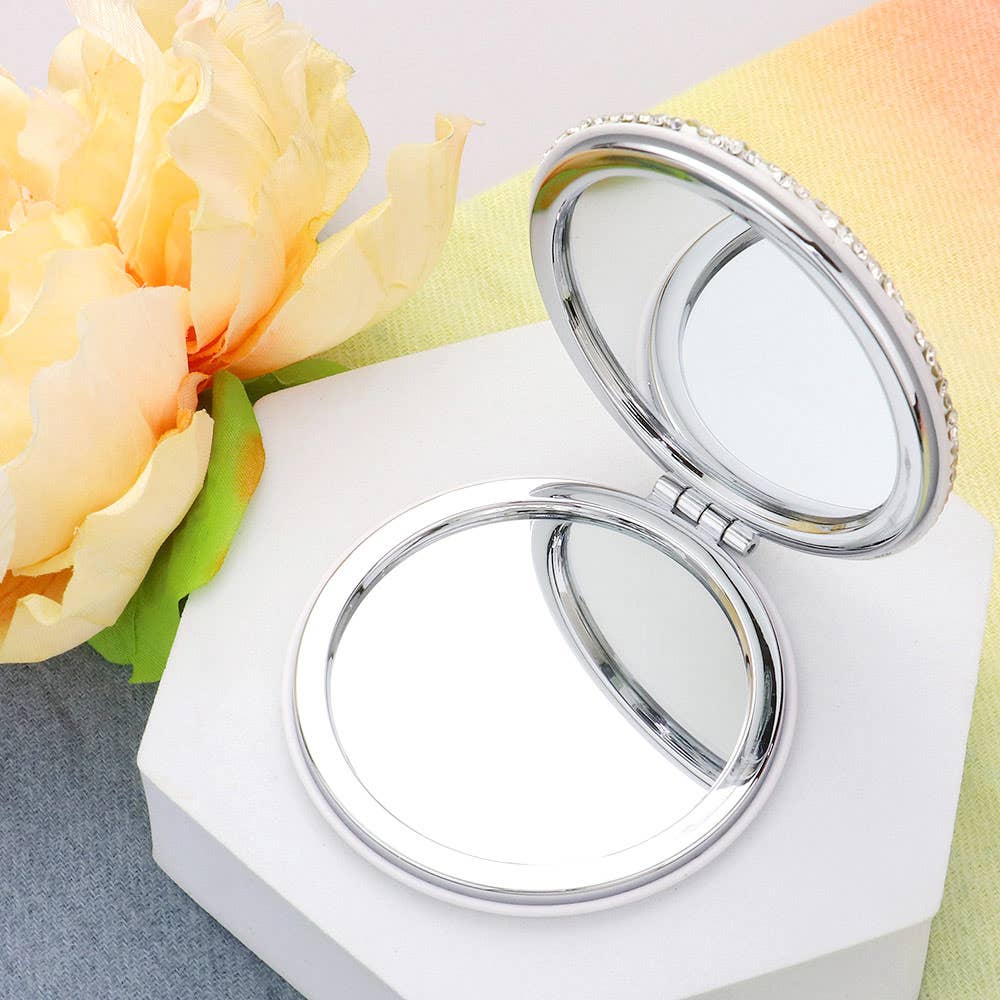 Bling Studded Round Compact Mirror
