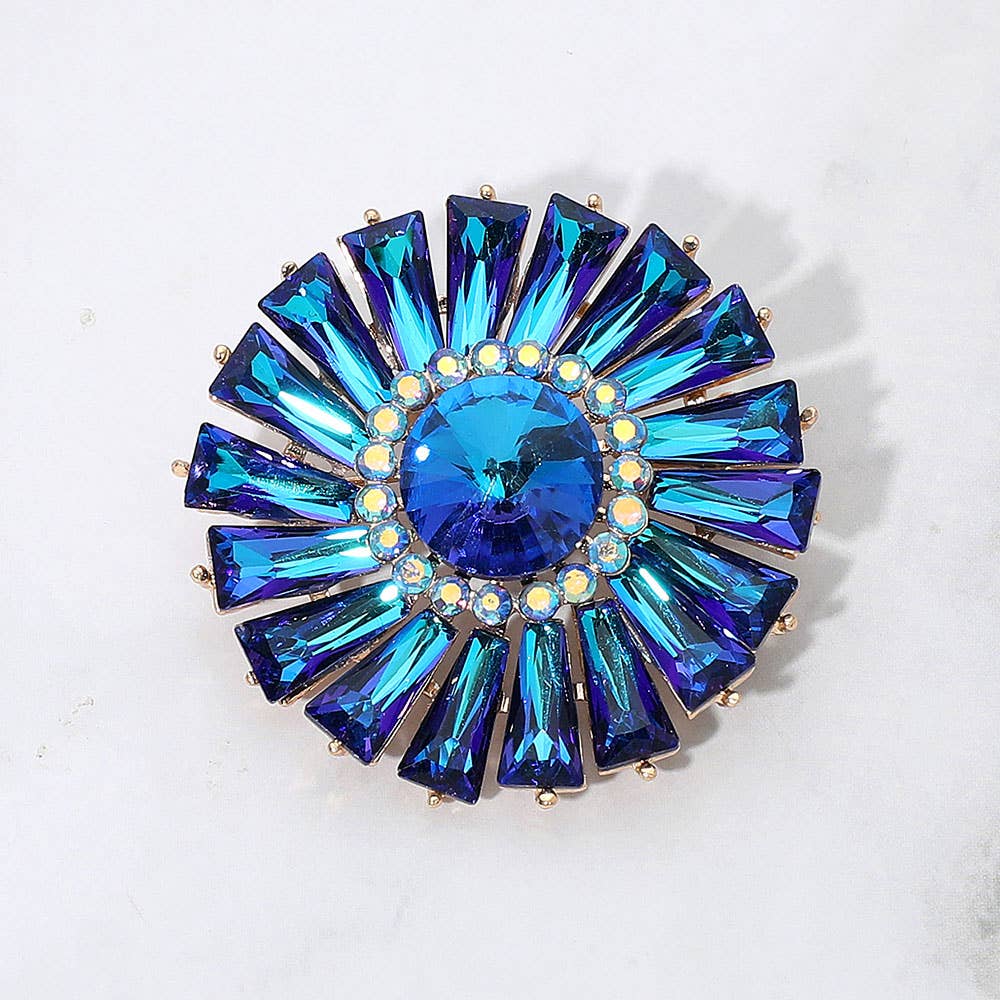Radiant Gemstone Flower Pin Brooch