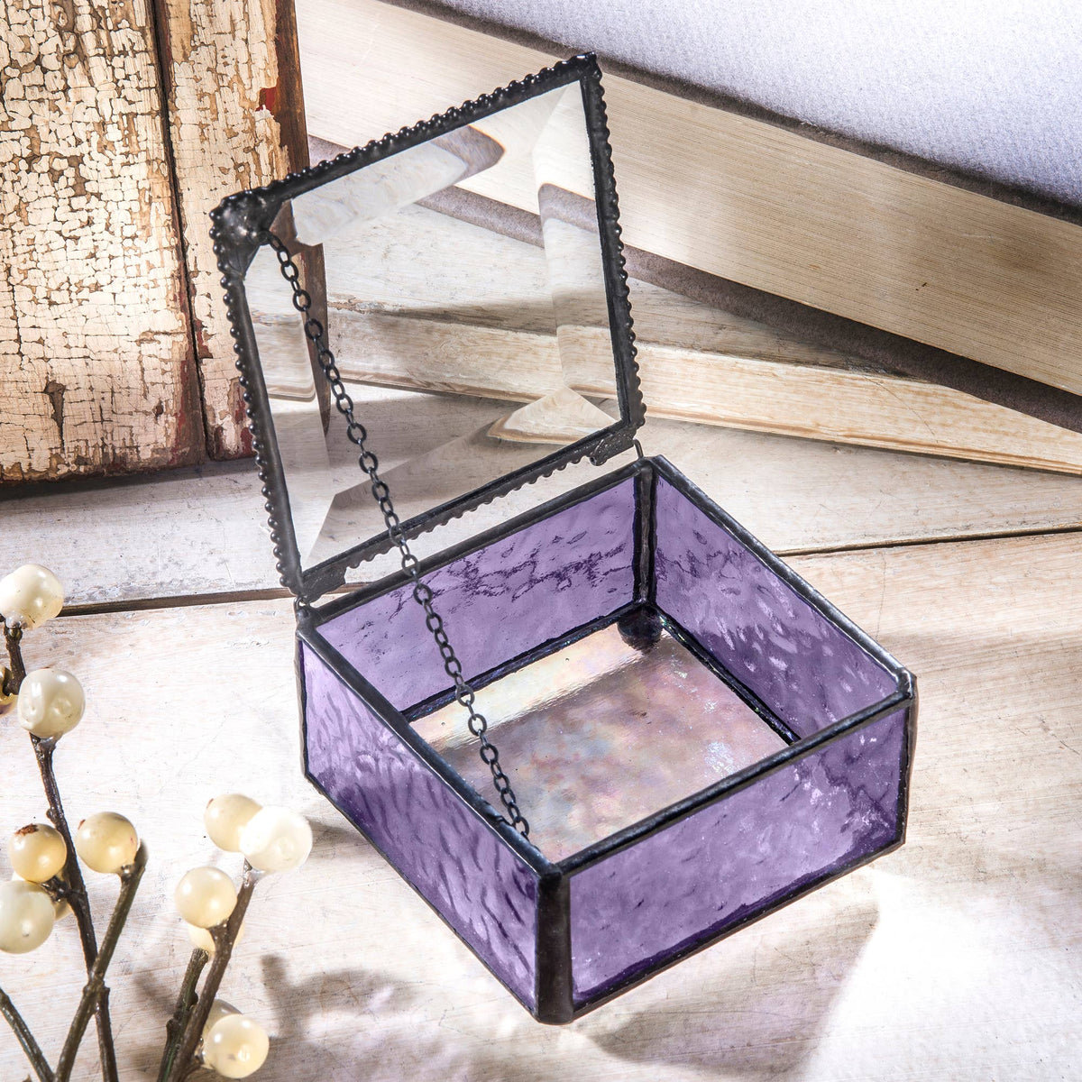 Purple Glass Keepsake Jewelry Box Gift For Her Box