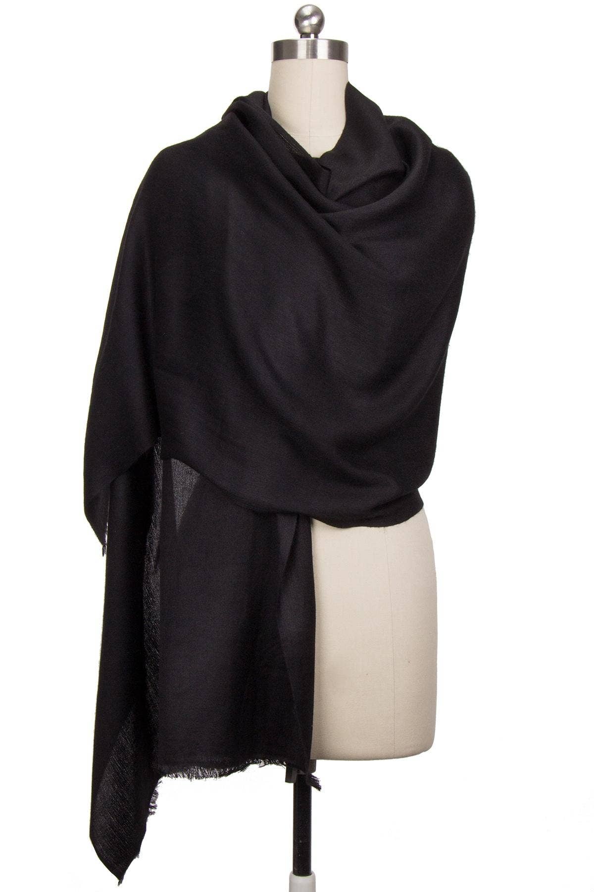 Cashmere Silk A Scarf With Eyelash Fringe: Black