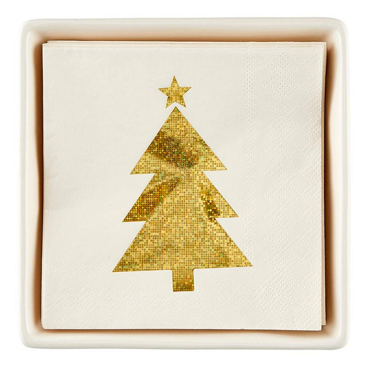 Ceramic Napkin Tray + Napkins - Gold Glitter Tree: Ceramic, Paper, Ribbon