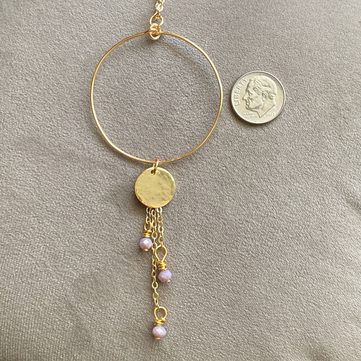 Gold - Hoop Necklace Chain Pendant Hammered Coin Lavender: Gold