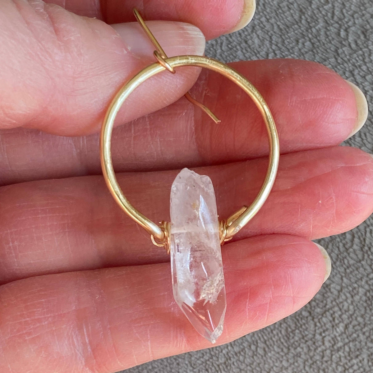 Quartz - Crystal Quartz Hoop Earrings and Necklace Gift Set : Gold Plated