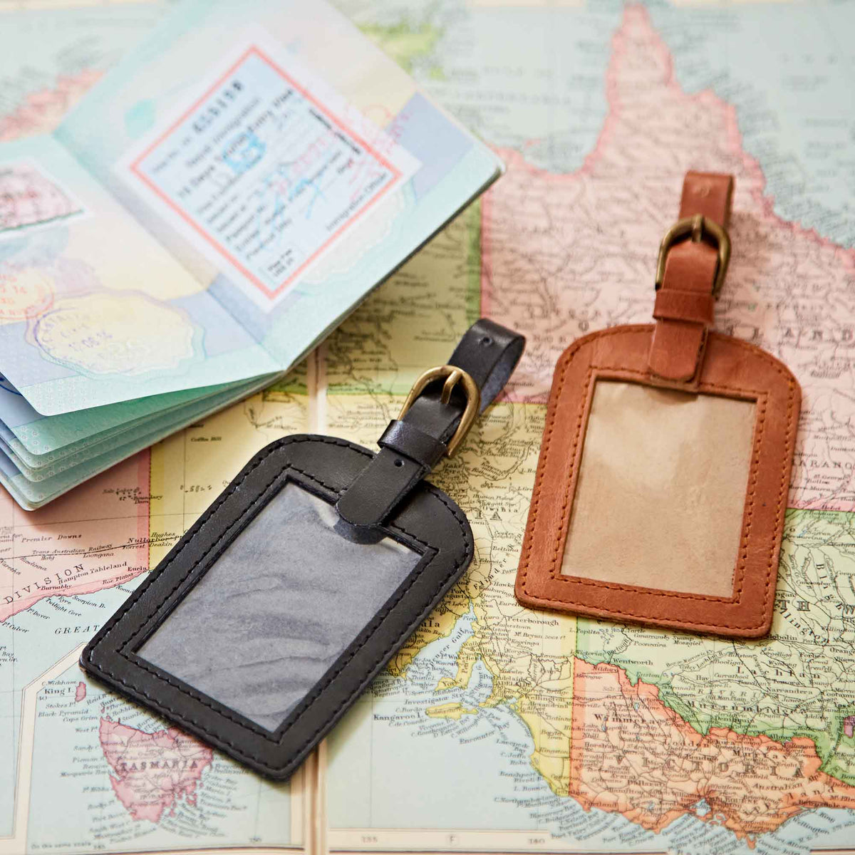 Leather Luggage Tags - Handmade: Black or Brown