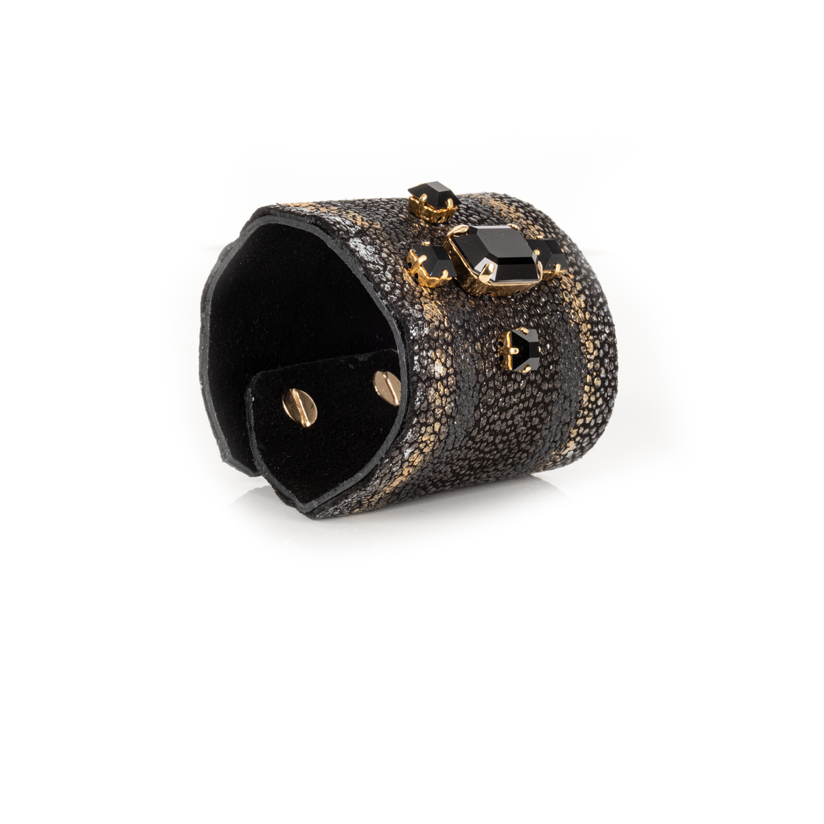 Obsidian Empress Textured Crystal Leather Cuff