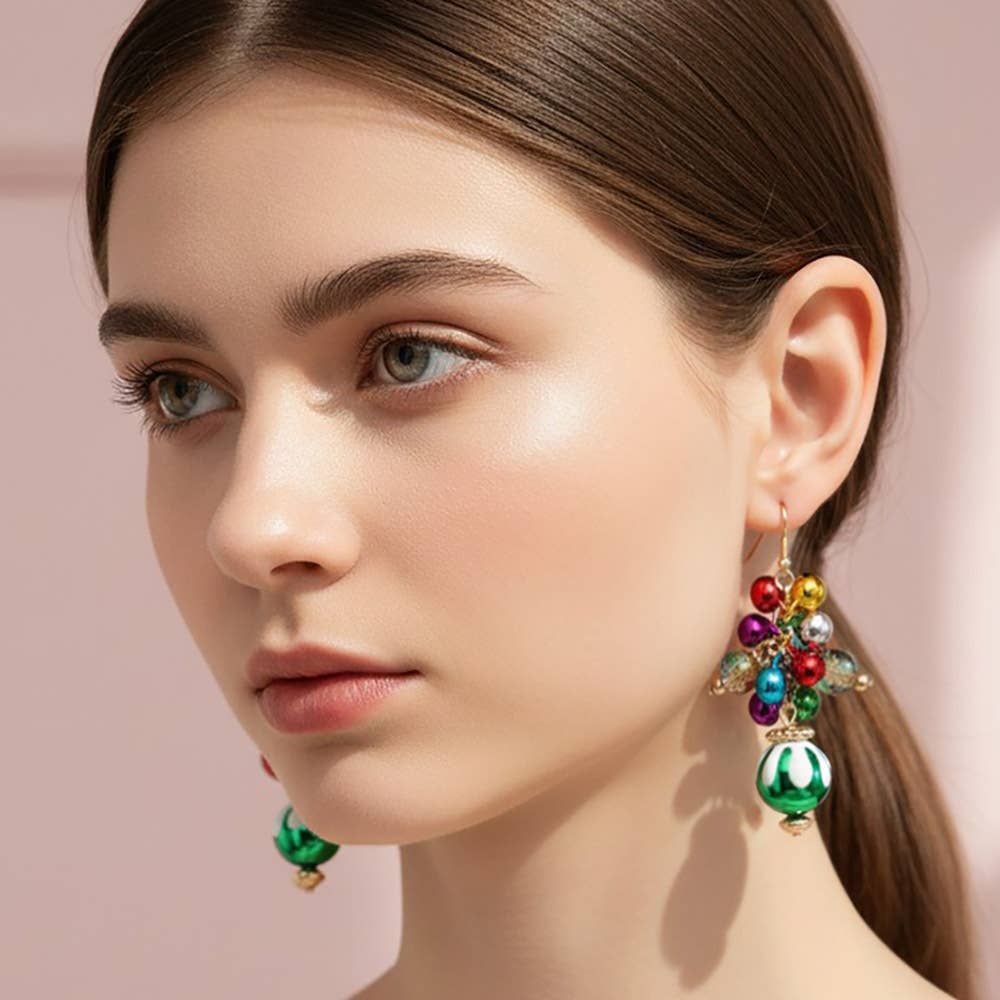 Christmas Ornament Bauble Cluster Drop Earrings