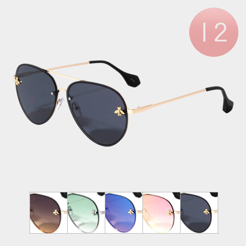 Tinted Lens Bee Detail Aviator Sunglasses