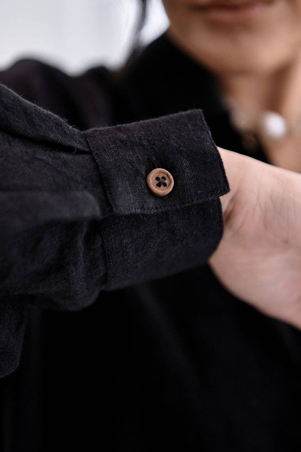 Linen Shift Dress - Black: Black / M/L