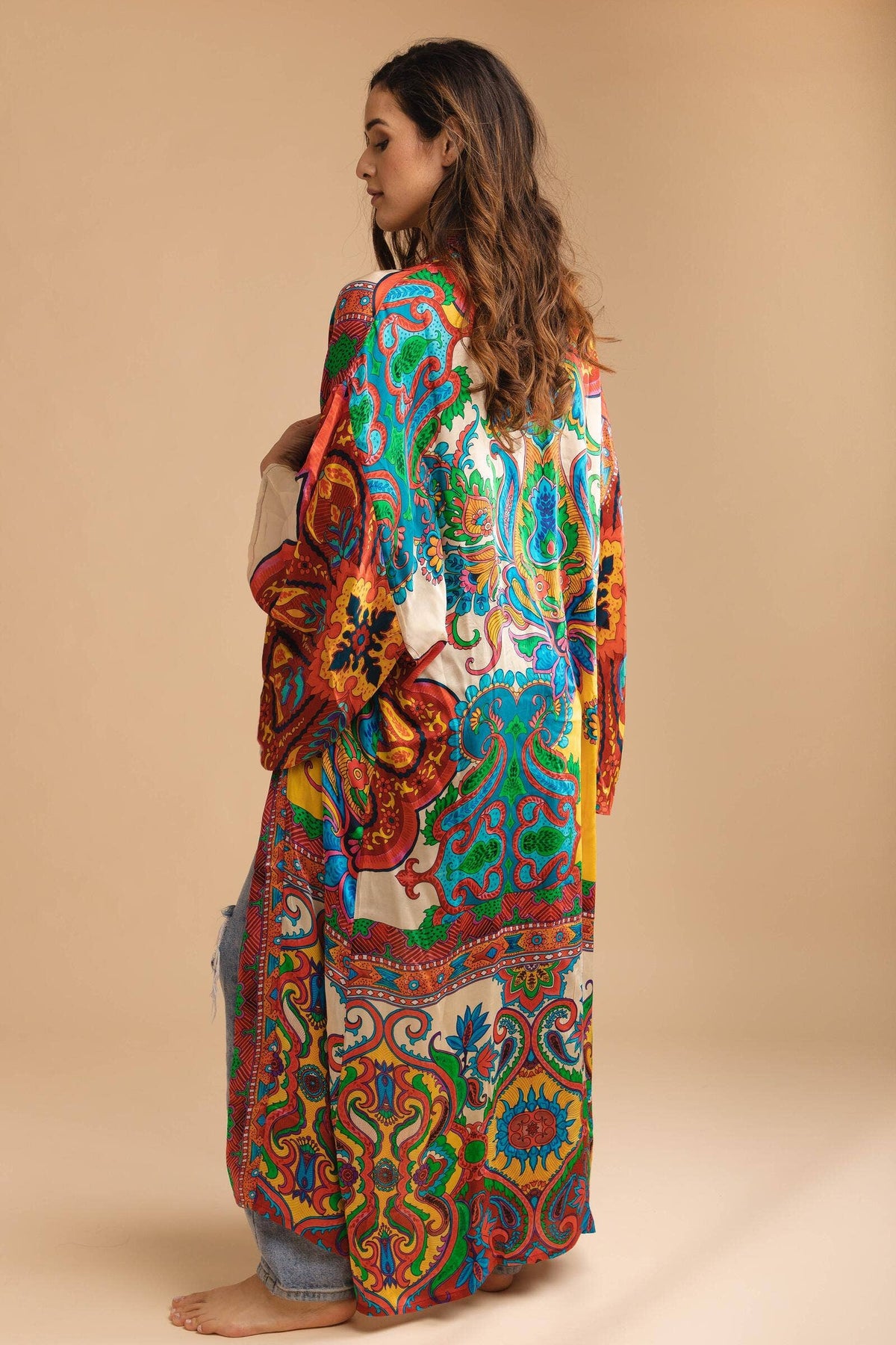Margo Multi Paisley Print Kimono: Orange
