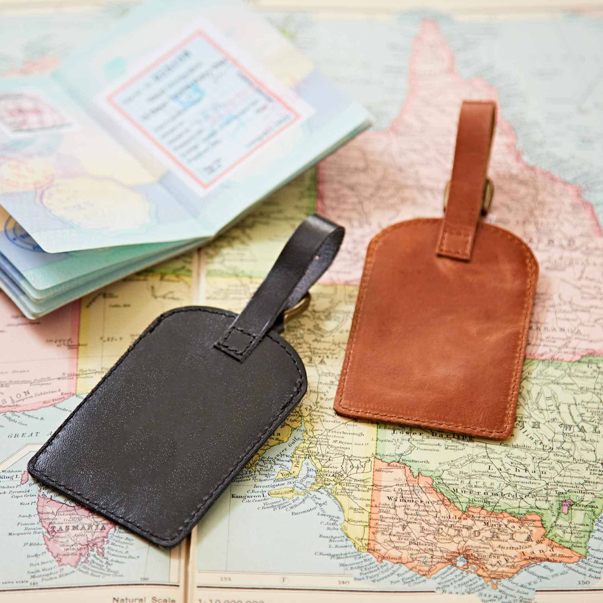Leather Luggage Tags - Handmade: Black or Brown