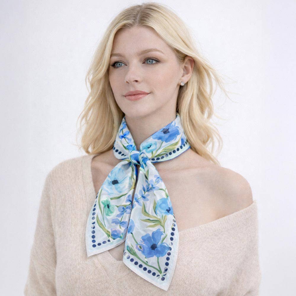 Watercolor Botanical Floral Print Square Bandana Scarf