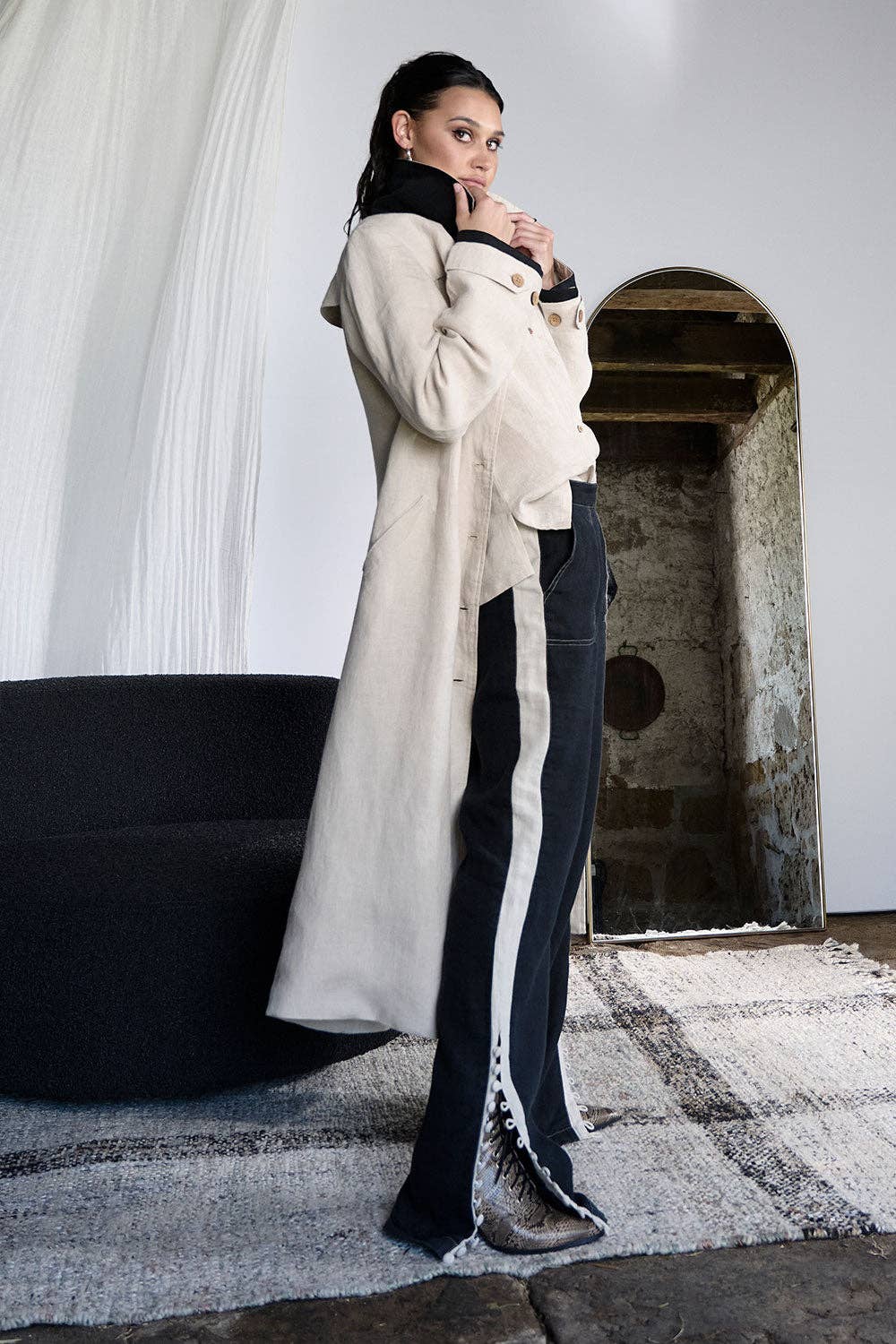 Linen Trench Coat - Natural: Natural