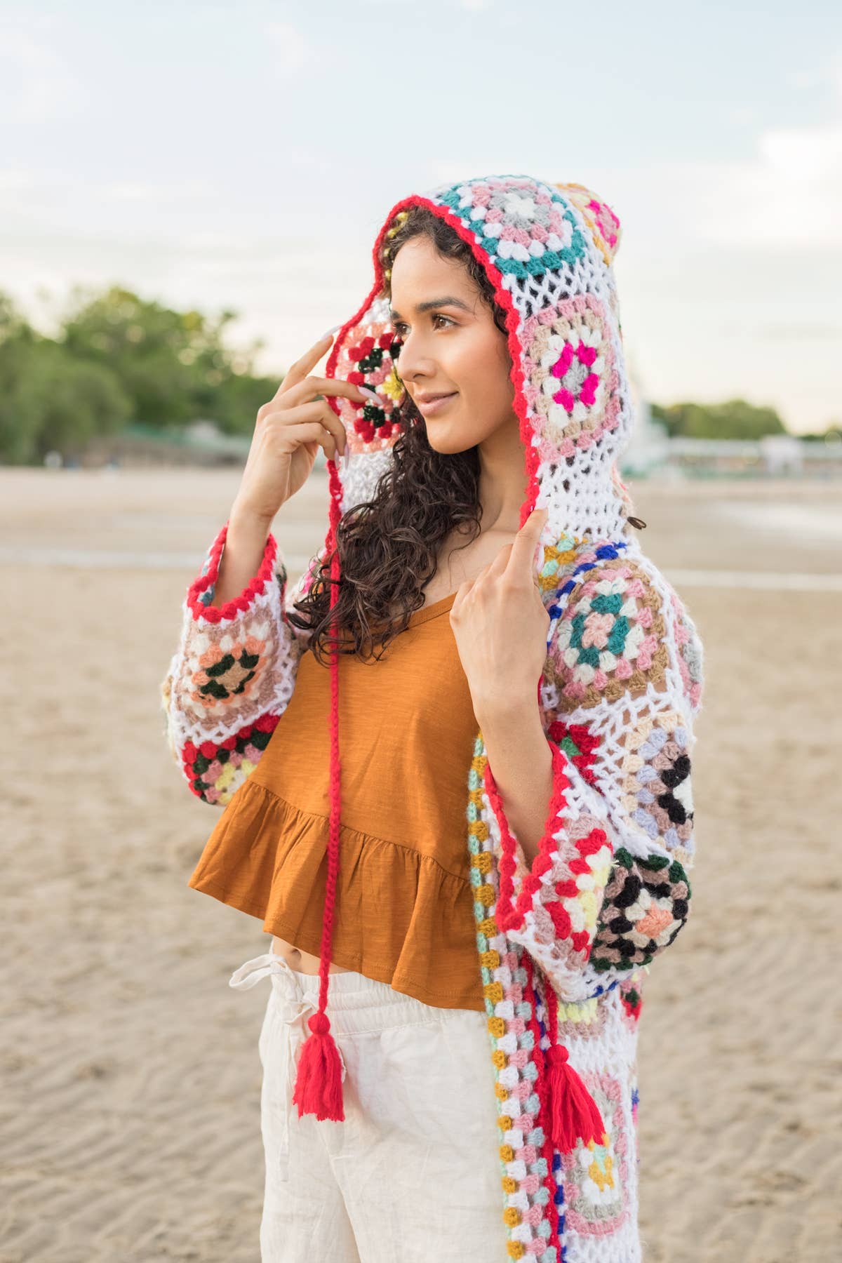Hooded Granny Crochet Kimono: Black