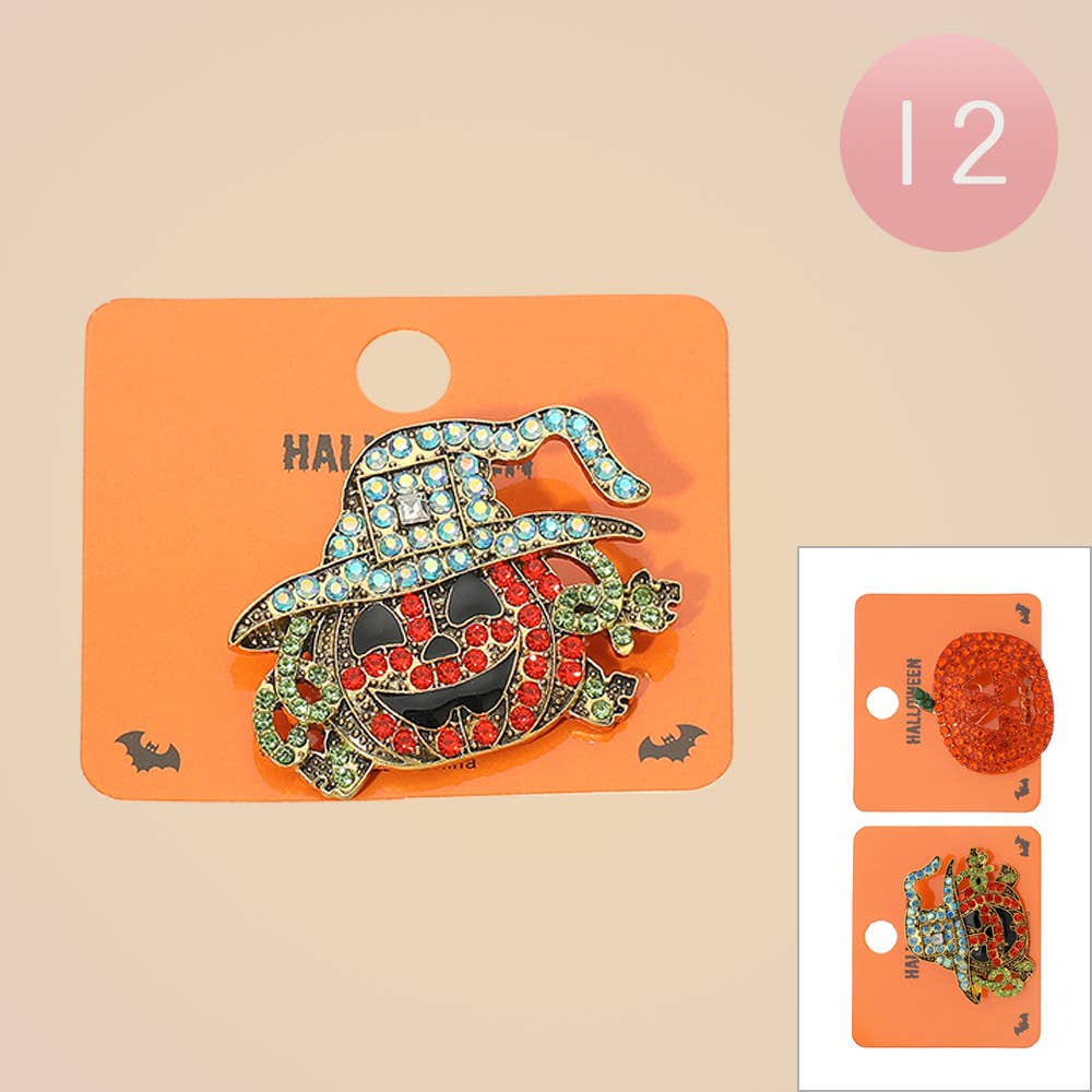 Bling Studded Halloween Pumpkin Pin Brooches