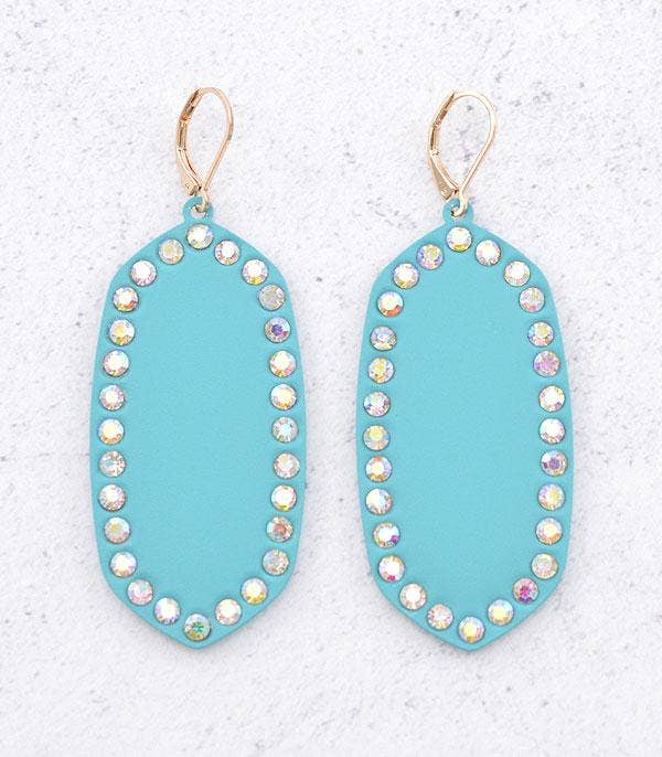 Rhinestone Matte Color Oval Earrings