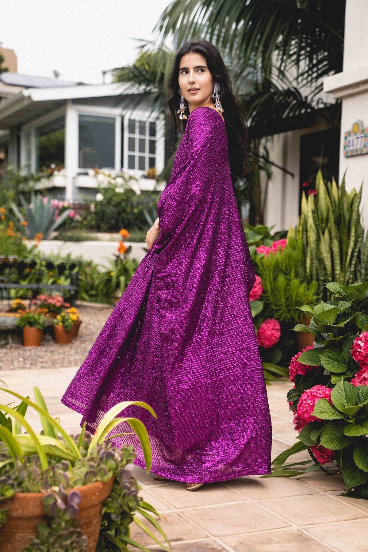 Fuchsia Sequin Caftan Kaftan Dress
