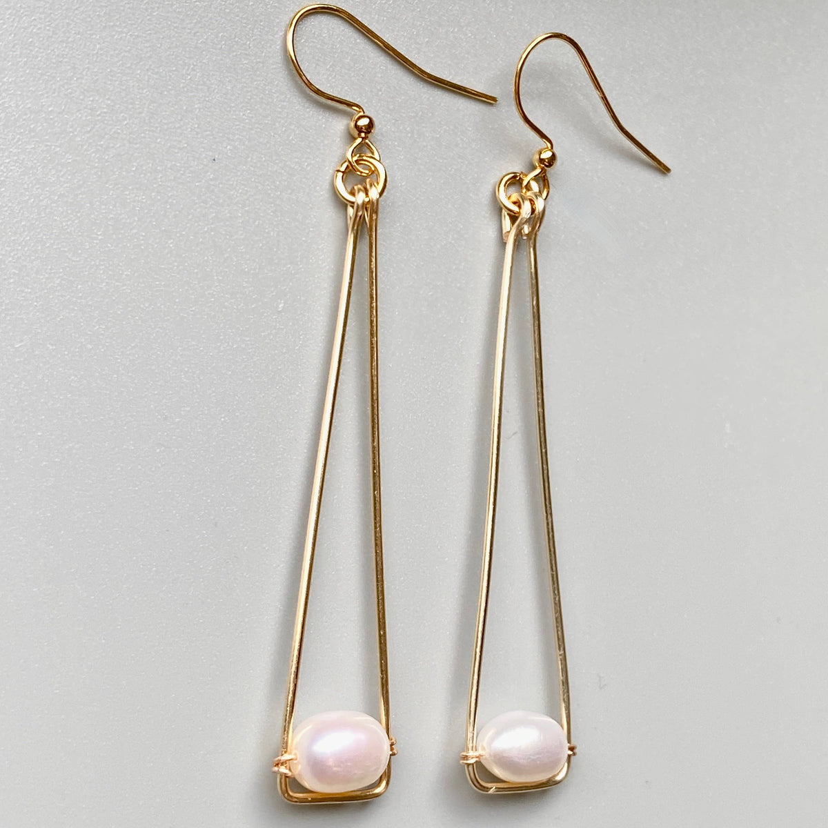 Fresh Water Pearl Earrings Cream Triangle Pendant Drop