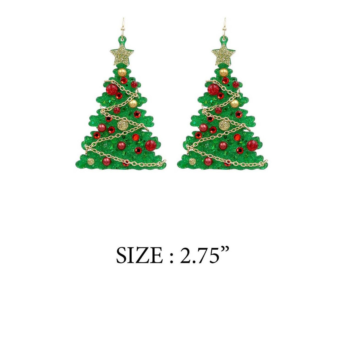 ACRYLIC CHRISTMAS TREE GLITTER HOOK EARRING: GREEN