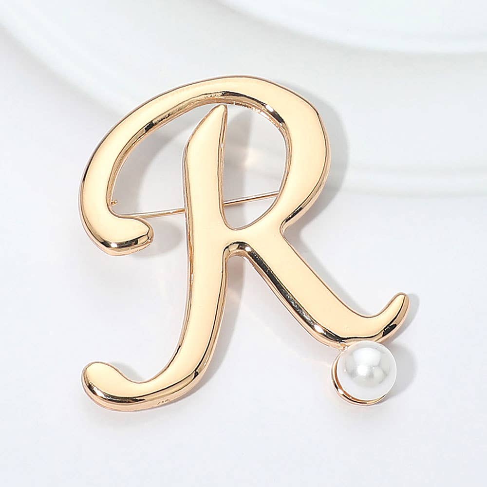 Pearl Accent Initial Letter Pin Brooch