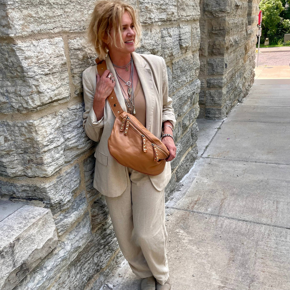 Marley Leather Sling Bag - Tan: Tan