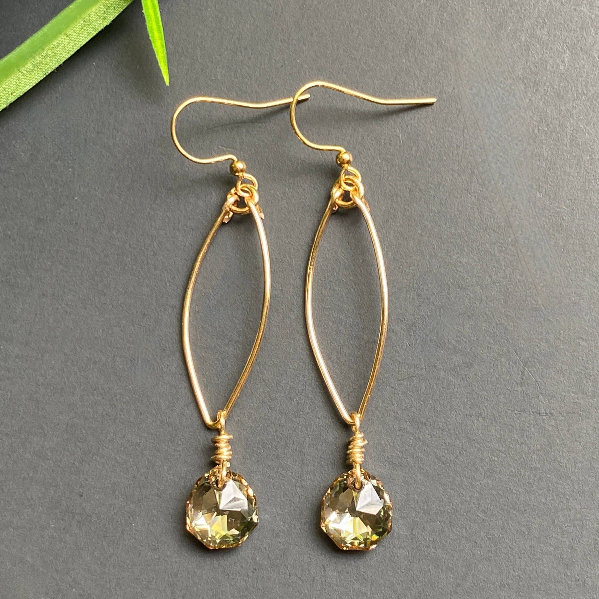 GOLD - Golden Shadow Crystal Drop Earrings: Silver Metal