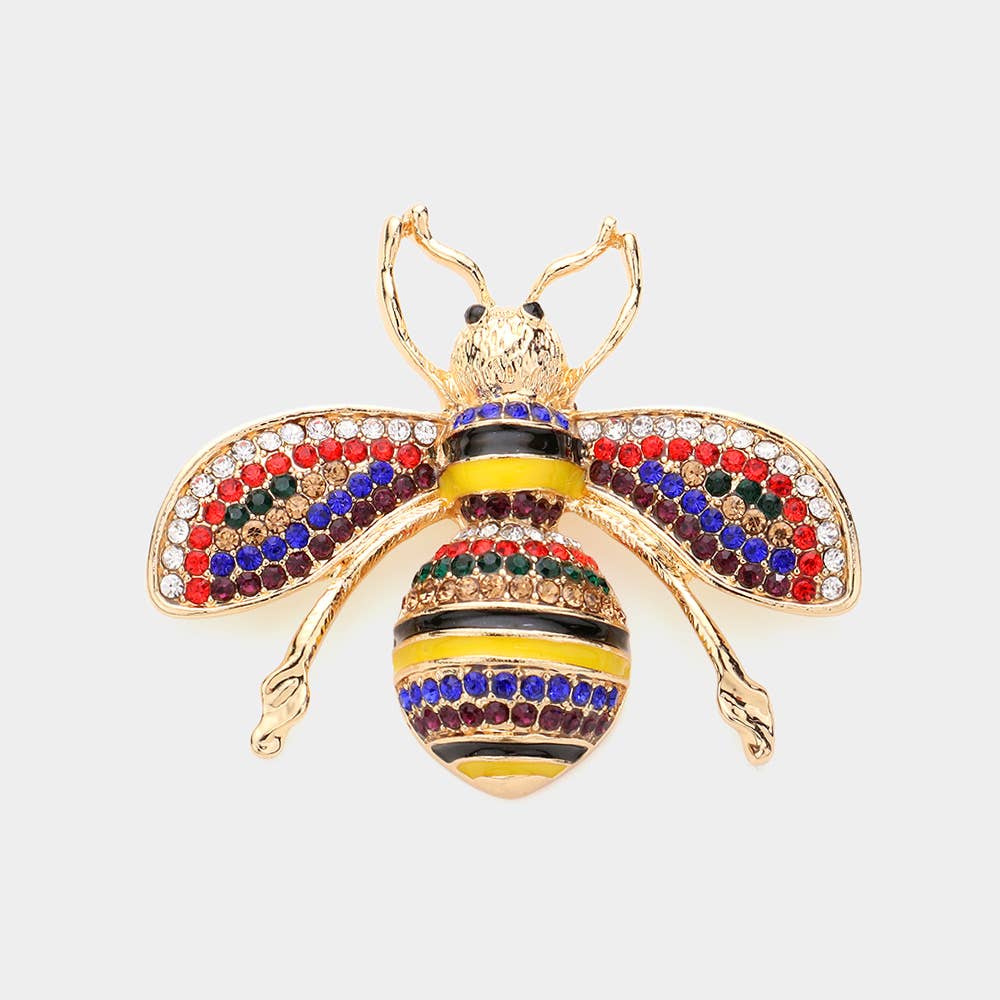 Pearl Embellished Honey Bee Pin Brooch: Multi-Colored