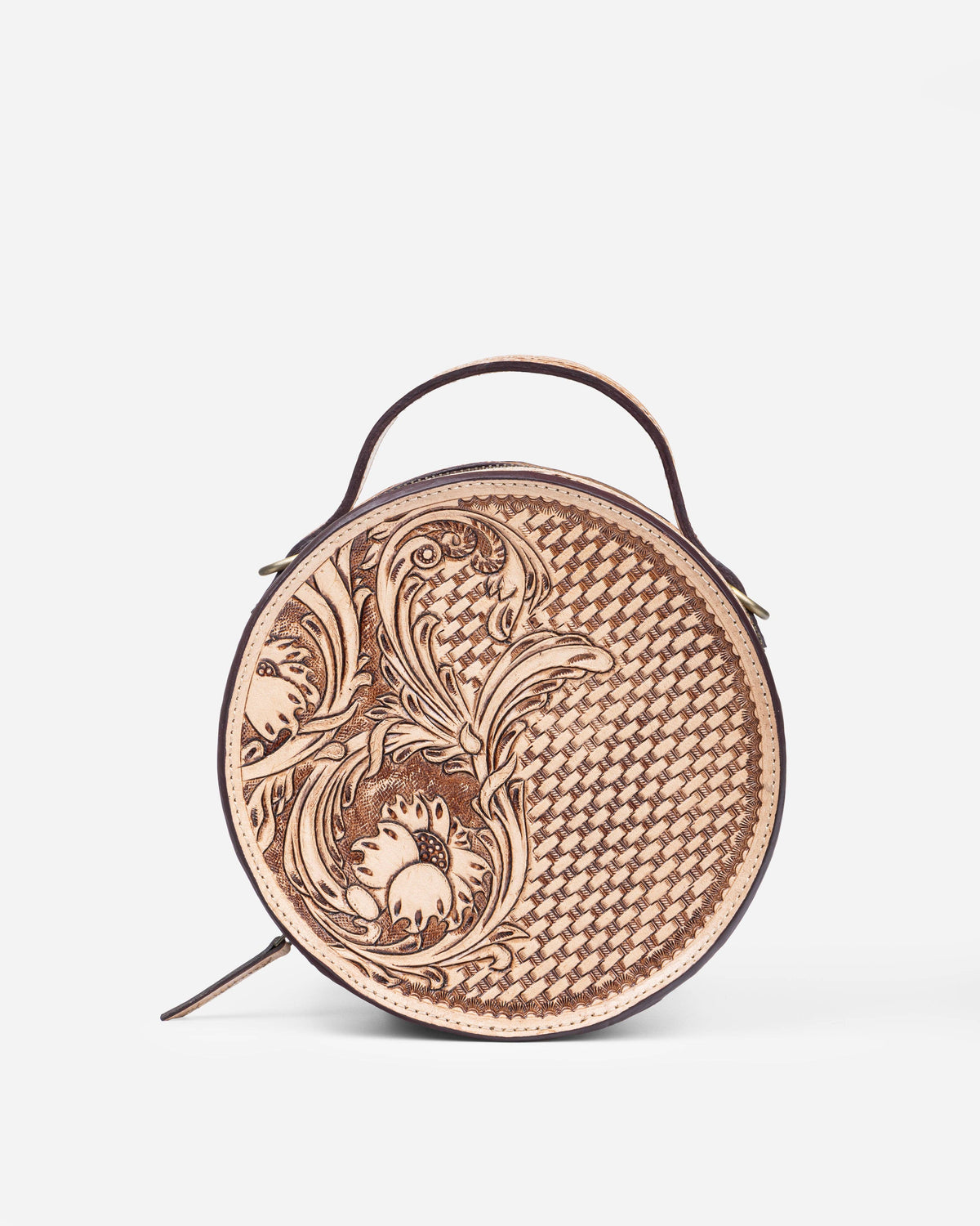 Woven Petals Hand Tooled Bag: Beige
