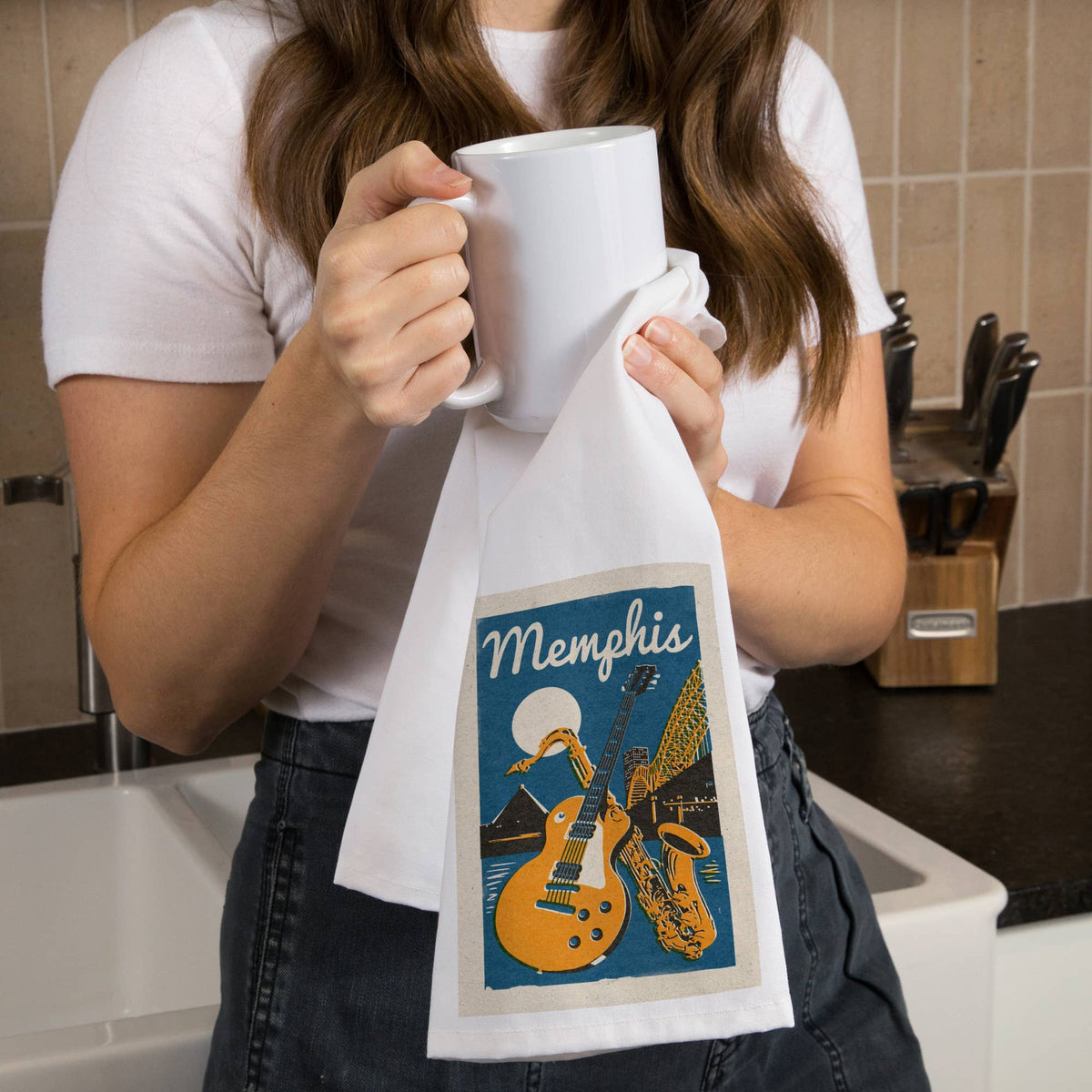 ORGANIC TEA TOWEL Memphis, Tennessee, Woodblock