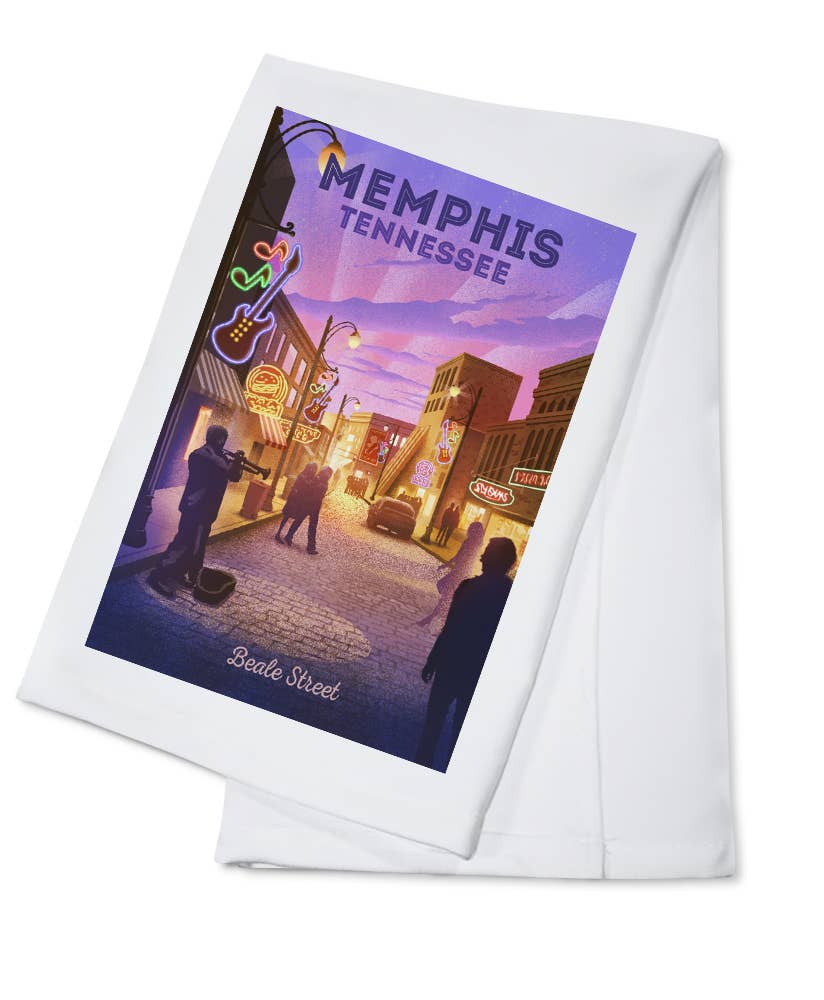 ORGANIC TEA TOWEL Beale St. Memphis, Tennessee, Lithograph