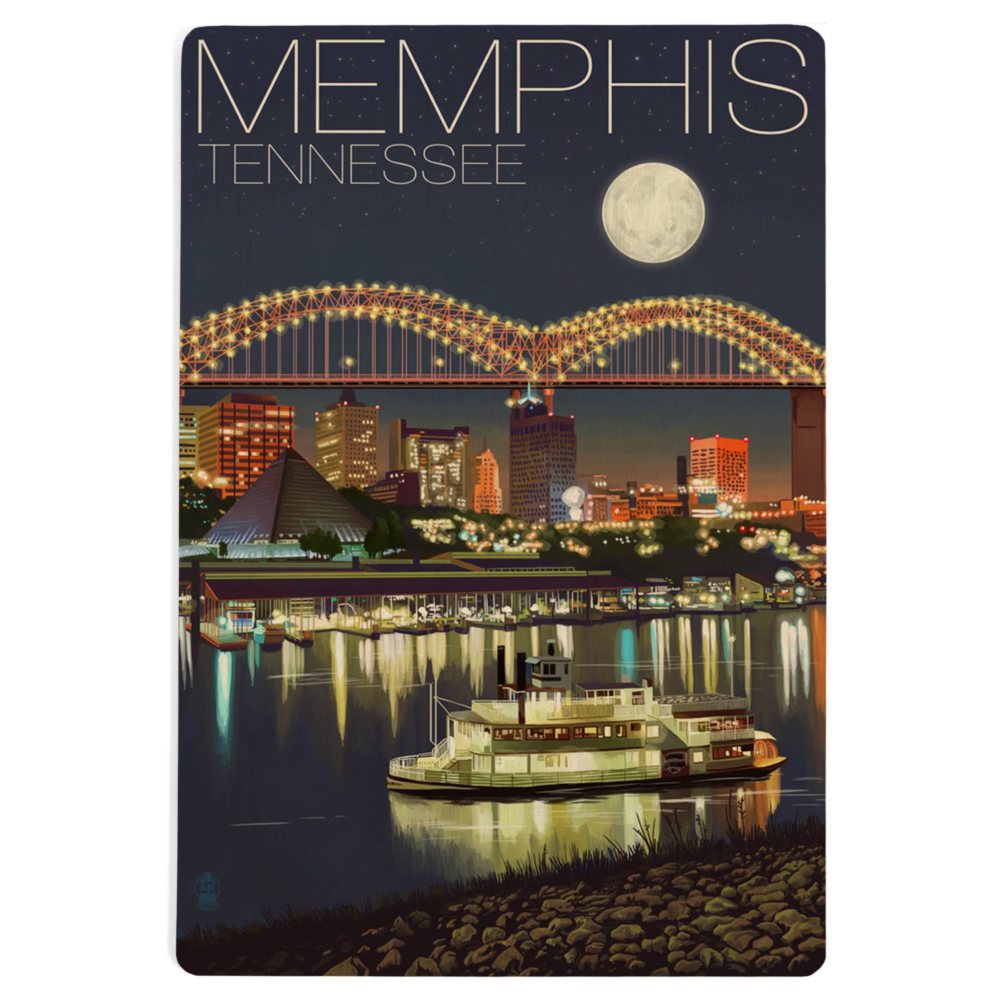 WOOD POSTCARD Memphis, Tennesseee, Skyline at Night