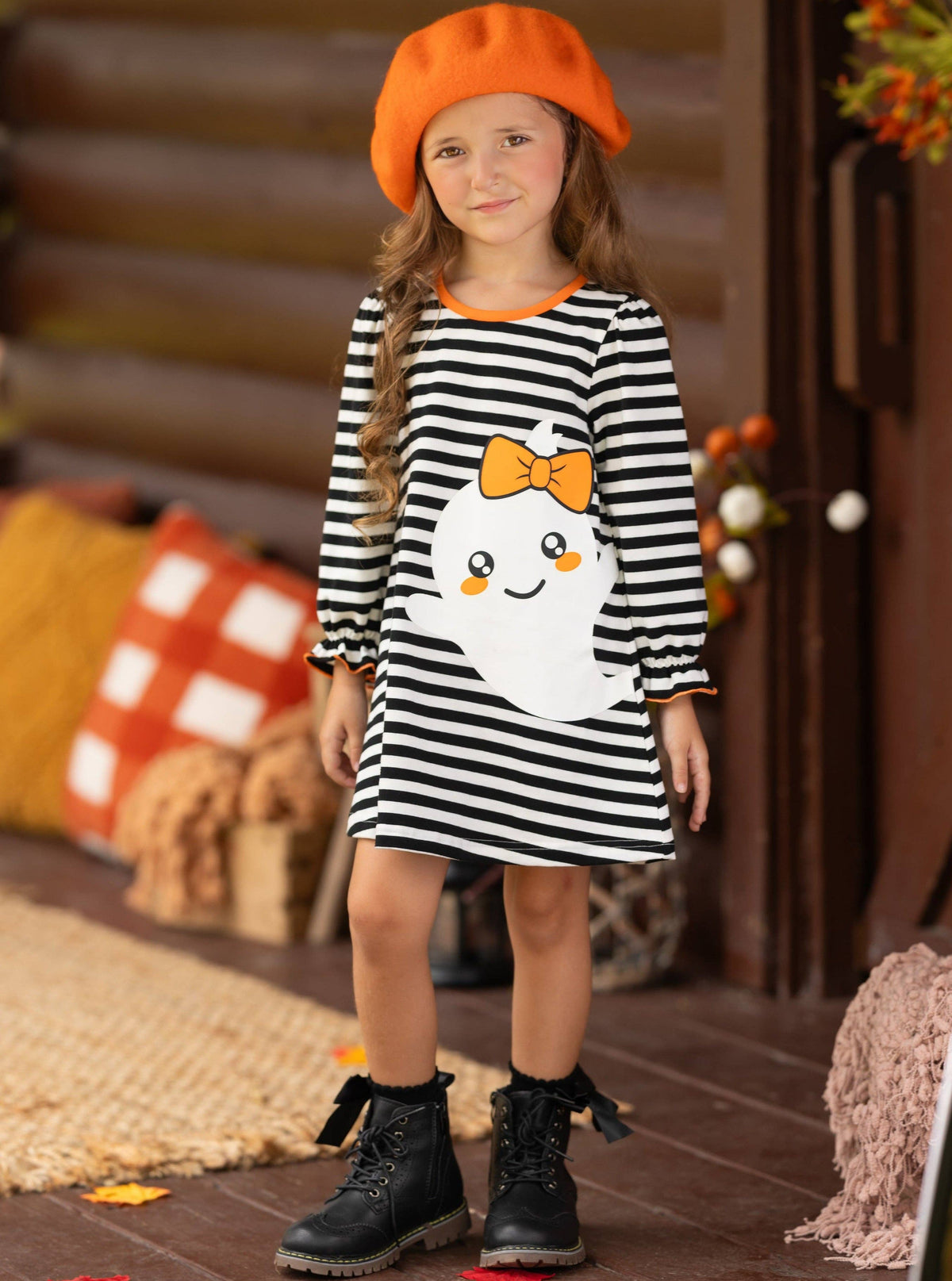 My Friendly Ghost Striped Halloween Dress: Black