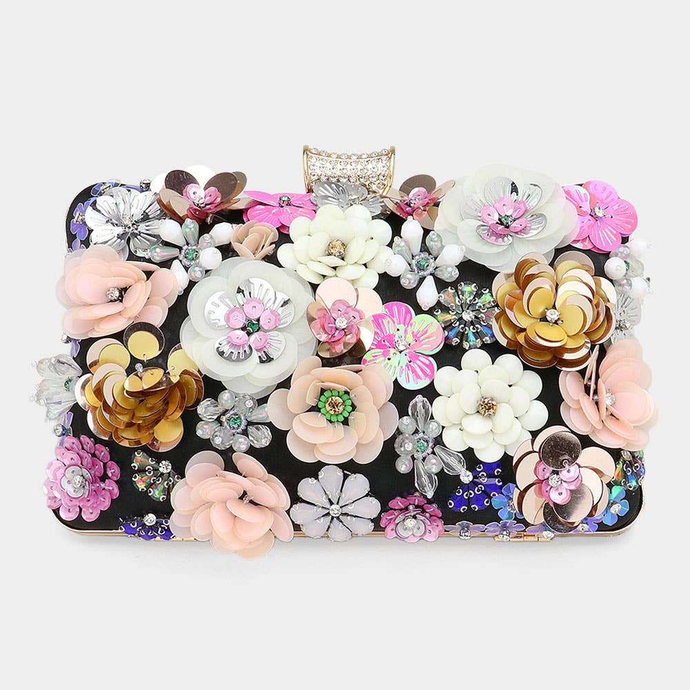 Sequin Flower Embellished Clutch / Evening Bag