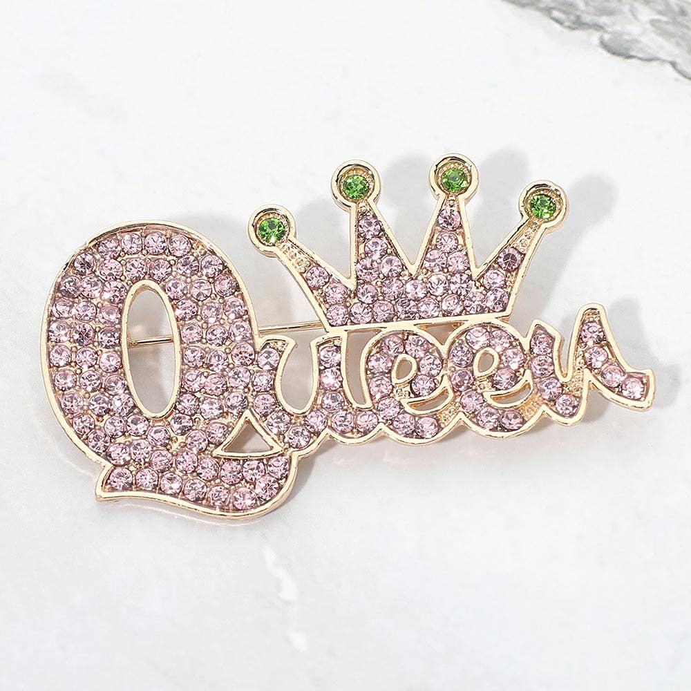 Rhinestone Pave Crown Queen Pin Brooch