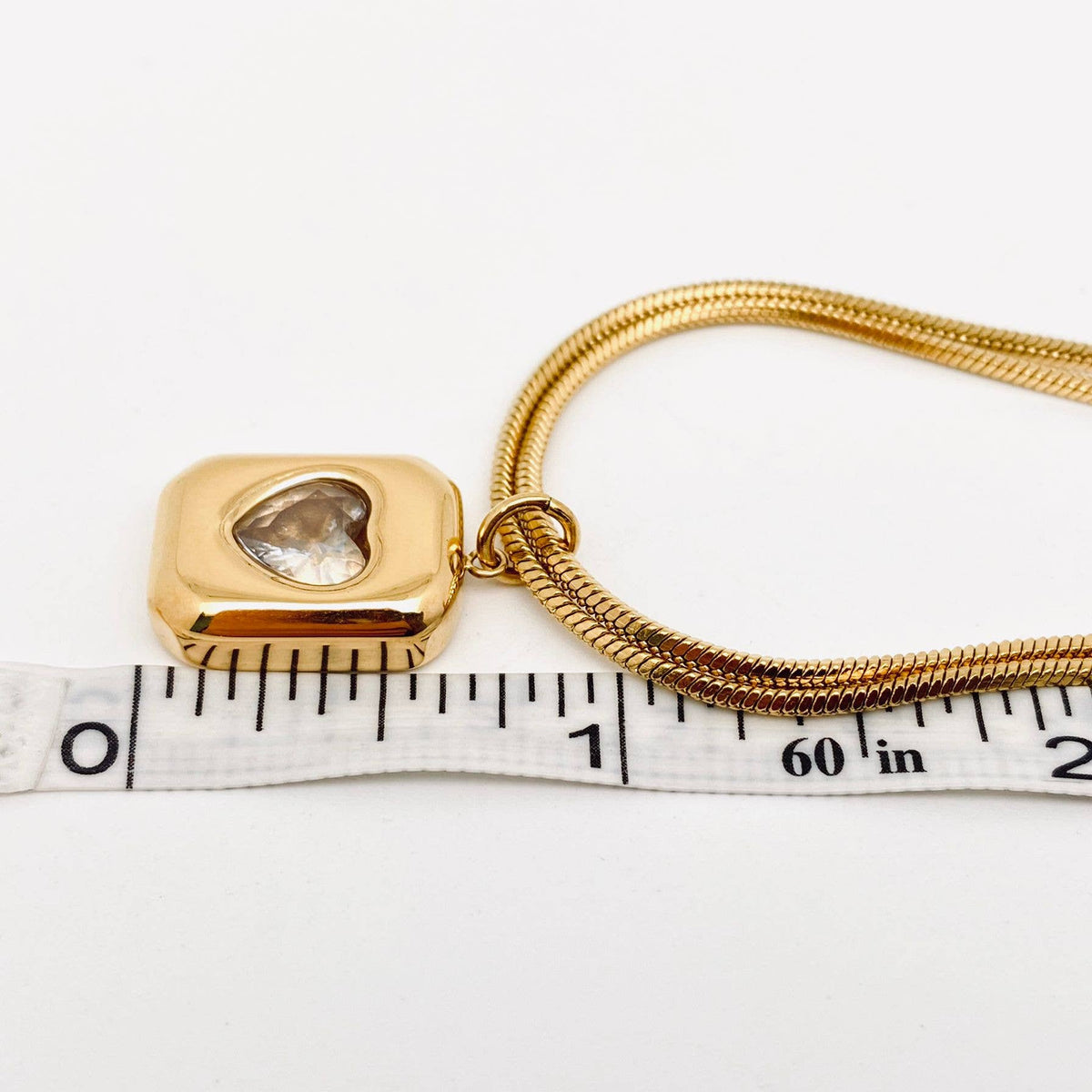 Heart Shape Gemstone 18K Gold Plated Double Chain Necklace