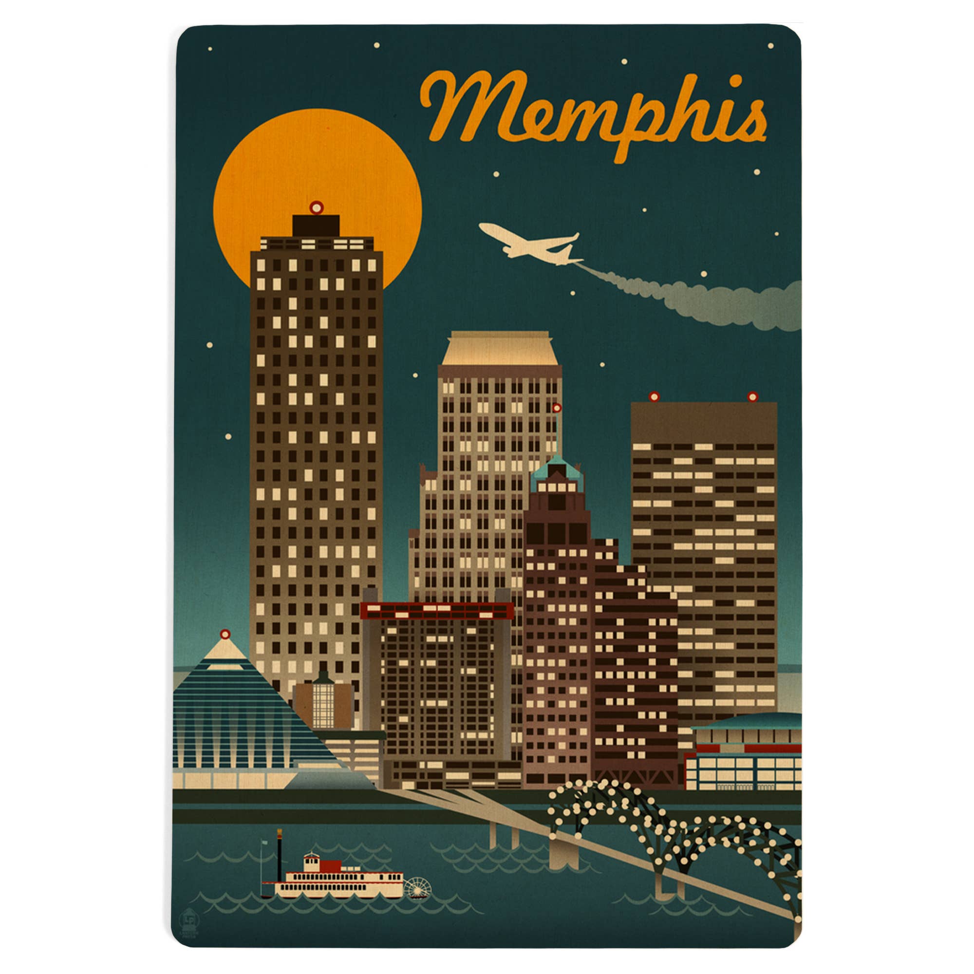 WOOD POSTCARD Memphis, Tennesseee, Retro Skyline